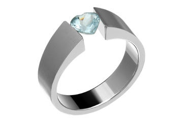 Titanium & Heart Aquamarine Tension Set Ring