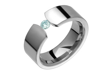 13/100 Carat Ice Blue Diamond Tension Set Titanium Ring