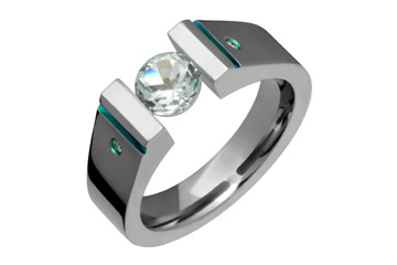 Tension Set Titanium Ring With Diamond & Cubic Zirconia