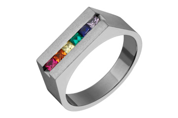 Rainbow Colored Gemstone Flat Top Titanium Ring