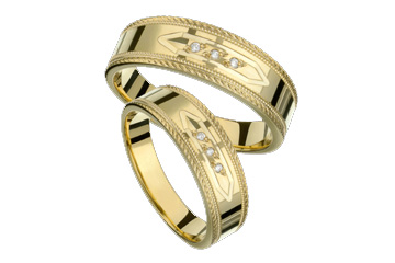 3/50 Carat Tapered 14kt Yellow Gold Wedding Band Set with Diamond