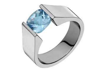 Bold Aquamarine Checkered Cushion-Cut Titanium Ring