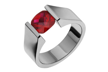 Checkered Cushion-Cut Ruby & Titanium Tension Set Ring