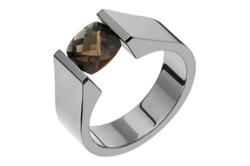 Titanium & Smokey Topaz Checkered Top Tension Set Ring