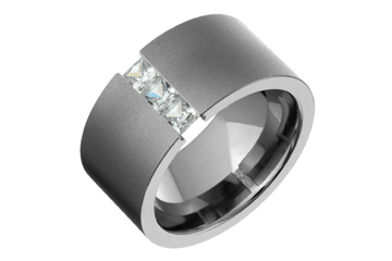 Princess Cut Tension Set Titanium Ring