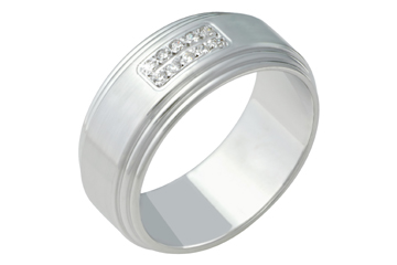 1/10 Carat Diamond 14kt White Gold Carved Wedding Band