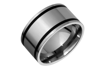 Bold Titanium Ring With Double Black Inlays