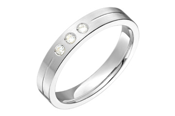 9/100 Carat White Gold Wedding Band with Three Diamonds