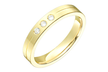 9/100 Carat Yellow Gold Wedding with Three Diamonds