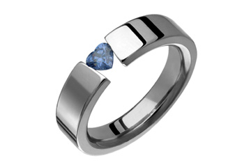 Tanzanite Heart Shape Tension Set Titanium Ring