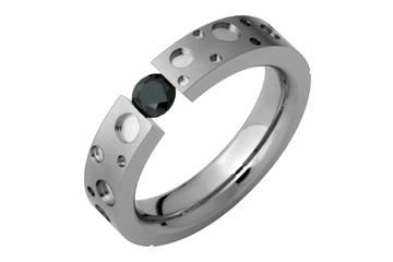 Titanium Crater-Like Black Cubic Tension Set Ring