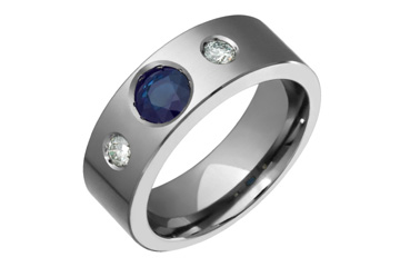 Blue Sapphire & Diamond Titanium Ring
