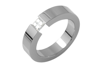 Flat Top Titanium Ring with Illustion Cubic Zirconia