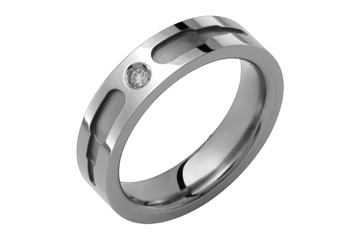 3/100 Carat Grooved Titanium Ring With Diamond