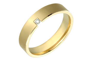 14K Comfort Fit Yellow Gold Off Center Diamond Wedding Band