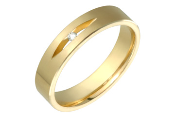 14K Comfort Fit Yellow Gold Diamond Wedding Band with Rice Shaped Hole