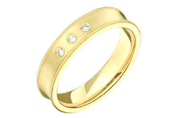 3/50 Carat Yellow Gold 14kt Concaved Diamond Wedding Band