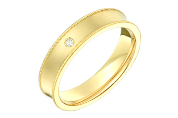 1/50 Carat Yellow Gold 14kt Concaved Wedding with Solitary Diamond