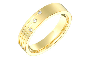 1/20 Carat Yellow Gold 14kt Carved Three Diamond Wedding Band