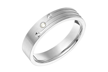 1/50 Carat White Gold 14kt Carved Wedding Band with Diamond