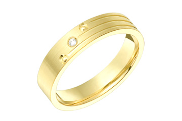 1/50 Carat Yellow Gold Carved 14kt Wedding Band with Diamond