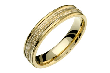 14kt Carved Comfort fit Wedding Band with Rope Chain