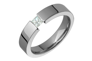 Tension Set Princess Cut Cubic Zirconia Titanium Ring