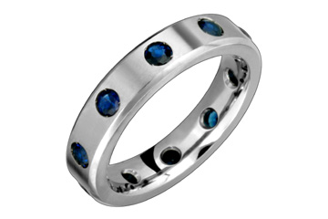 Dark Blue Sapphire Eternity Titanium Ring