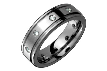 1/5 Carat Diamond Eternity Titanium Ring With Grooves