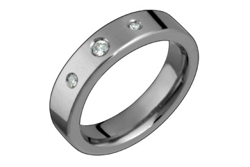 1/10 Carat Flat Comfort Fit Titanium Ring With Three Diamonds