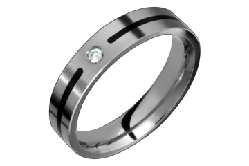 Flat Titanium Band With Diamond and Black Enamel Groove