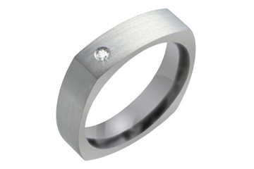 Comfort Fit Flat Titanium Square Band with Diamond