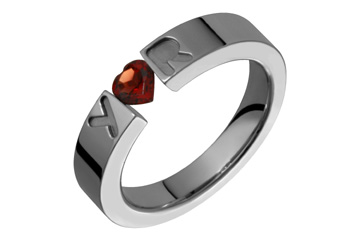 Heart Shape Garnet Tension Set Carved Titanium Ring