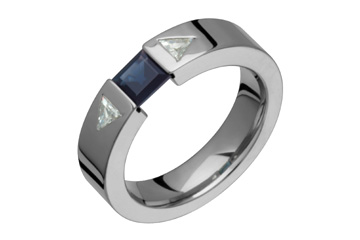 1/5 Carat Trillion Diamond & Blue Sapphire Titanium Ring