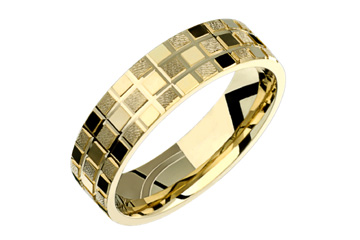 14kt Yellow Gold Checkered Carved Wedding Band