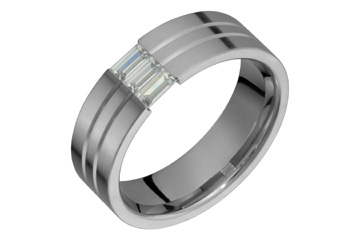 Titanium Ring With Tension Set Cubic Zirconia Baguettes