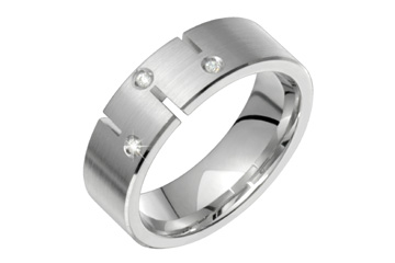 14K Comfort Fit White Gold Diamond Wedding Band with Rectangular Cut Outs
