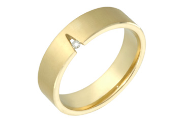 14K Comfort Fit Yellow Gold Diamond Wedding Band with Cone Shape Cut Out