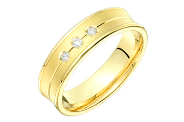 9/100 Carat Yellow Gold 14kt Carved Diamond Concaved Wedding Band