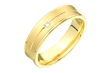 3/100 Carat Concaved 14kt Yellow Gold Carved Diamond Wedding Band