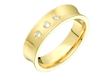 9/100 Carat Yellow Gold 14kt Diamond Concaved Wedding Band