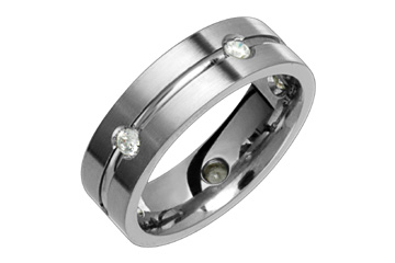 1/4 Carat Diamond Grooved Titanium Ring