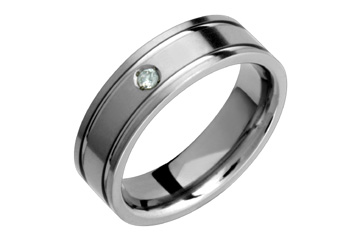 3/100 Carat Diamond Titanium Ring With Grooves