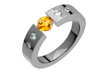 3/20 Carat Diamond & Citrine Tension Titanium Ring