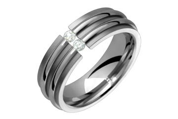 1/10 Carat Diamond Double Groove Titanium Ring