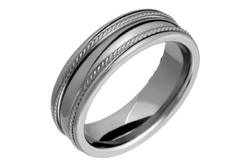Flat Comfort Fit Titanium Ring With Rope Design