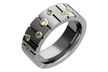 23/100 Carat Diamond Carved Titanium Ring