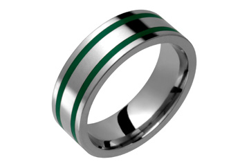 Flat Titanium Ring With Green Inlays