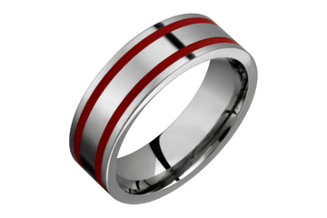 Titanium Ring With Parallel Red Inlays