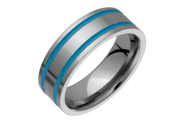 Flat Titanium Ring With Blue Grooves